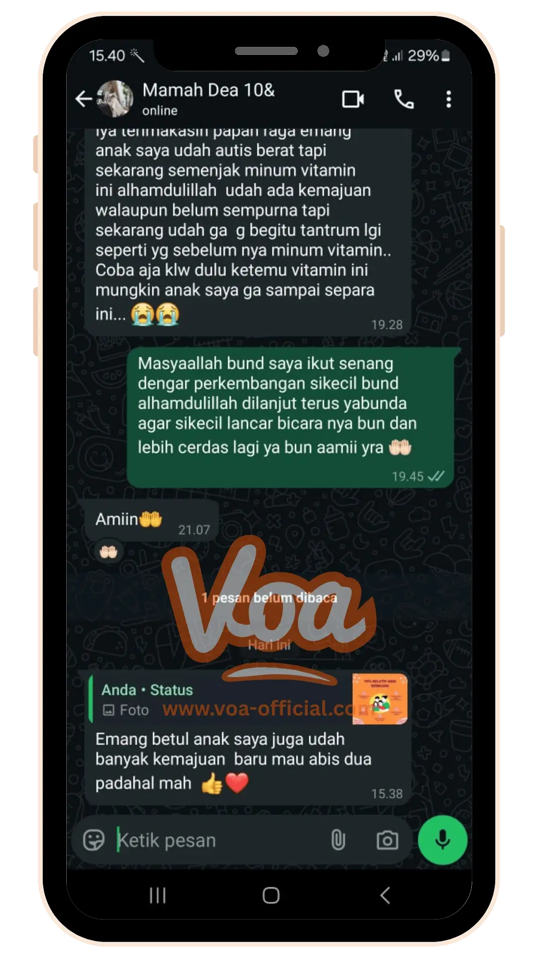 Testimonials VOA Vitamin Otak Anak Speech Delay Autis Terlambat Bicara